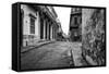 Gritty Black And White Image Of An Old Street In Havana-Kamira-Framed Stretched Canvas