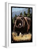 Grizzly Bear - Scratchboard-Lantern Press-Framed Art Print