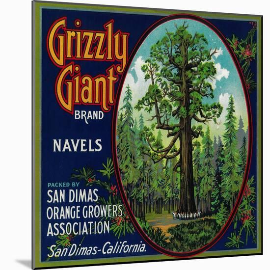 Grizzly Giant Orange Label - San Dimas, CA-Lantern Press-Mounted Art Print