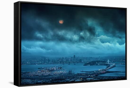 Grizzly Moon, Stormy Morning Moon Setting Over San Francisco-Vincent James-Framed Stretched Canvas