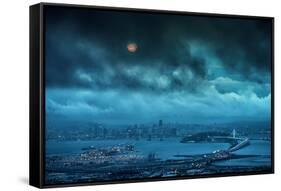 Grizzly Moon, Stormy Morning Moon Setting Over San Francisco-Vincent James-Framed Stretched Canvas
