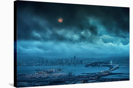 Grizzly Moon, Stormy Morning Moon Setting Over San Francisco-Vincent James-Stretched Canvas