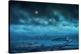 Grizzly Moon, Stormy Morning Moon Setting Over San Francisco-Vincent James-Stretched Canvas