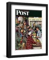 "Grocery LIne," Saturday Evening Post Cover, November 13, 1948-Stevan Dohanos-Framed Premium Giclee Print