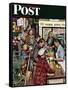 "Grocery LIne," Saturday Evening Post Cover, November 13, 1948-Stevan Dohanos-Framed Stretched Canvas