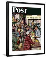 "Grocery LIne," Saturday Evening Post Cover, November 13, 1948-Stevan Dohanos-Framed Giclee Print