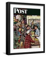 "Grocery LIne," Saturday Evening Post Cover, November 13, 1948-Stevan Dohanos-Framed Giclee Print