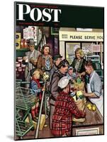 "Grocery LIne," Saturday Evening Post Cover, November 13, 1948-Stevan Dohanos-Mounted Giclee Print