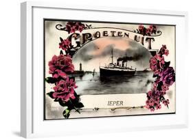 Groeten Uit, Dampfschiff Ieper, Leuchtturm, Blumen-null-Framed Giclee Print