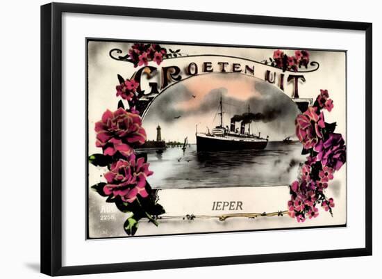 Groeten Uit, Dampfschiff Ieper, Leuchtturm, Blumen-null-Framed Giclee Print