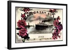 Groeten Uit, Dampfschiff Ieper, Leuchtturm, Blumen-null-Framed Giclee Print