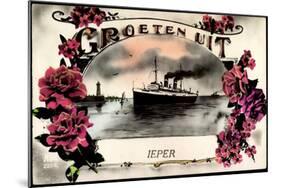 Groeten Uit, Dampfschiff Ieper, Leuchtturm, Blumen-null-Mounted Giclee Print