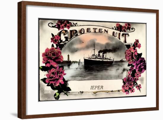 Groeten Uit, Dampfschiff Ieper, Leuchtturm, Blumen-null-Framed Giclee Print