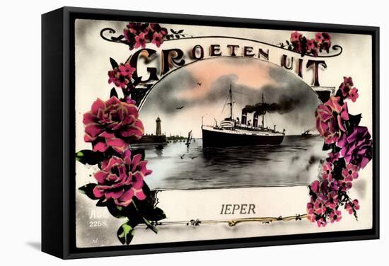 Groeten Uit, Dampfschiff Ieper, Leuchtturm, Blumen-null-Framed Stretched Canvas