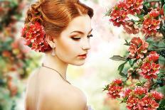 Fairy Tale. Floristics. Woman in Wreath of Rowan Berry - Grunge-Gromovataya-Photographic Print