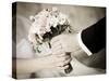 Groom Handing Wedding Bouquet to Bride-melis-Stretched Canvas