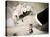 Groom Handing Wedding Bouquet to Bride-melis-Stretched Canvas