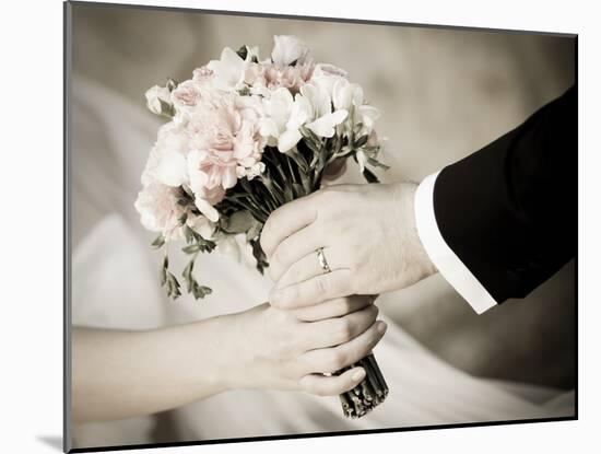 Groom Handing Wedding Bouquet to Bride-melis-Mounted Photographic Print