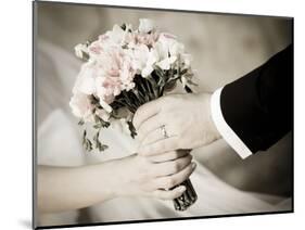 Groom Handing Wedding Bouquet to Bride-melis-Mounted Photographic Print