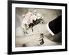 Groom Handing Wedding Bouquet to Bride-melis-Framed Photographic Print