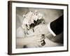 Groom Handing Wedding Bouquet to Bride-melis-Framed Photographic Print