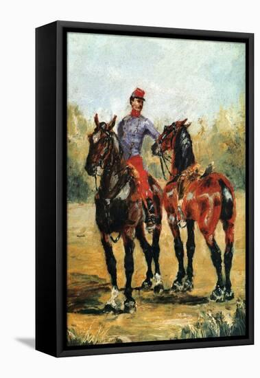 Groom with Two Horses-Henri de Toulouse-Lautrec-Framed Stretched Canvas