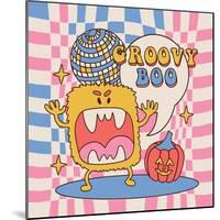 Groovy Boo - Square 70S Hippie Style Poster for Halloween Party Holiday. Furry Monster Growls at Th-Svetlana Shamshurina-Mounted Photographic Print