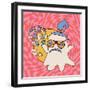 Groovy Disco Party with Cute Hippie Ghost with a Mirror Ball Made of Words - Happy Halloween. Retro-Svetlana Shamshurina-Framed Photographic Print