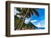 Gros Piton, with palm trees and thatched sun umbrellas, Sugar Beach, St. Lucia, Windward Islands, W-Martin Child-Framed Photographic Print