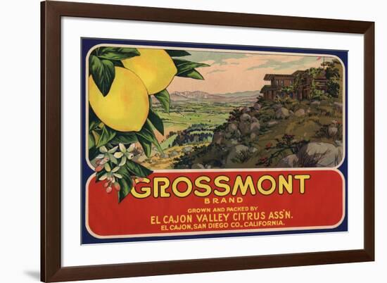 Grossmont Brand - El Cajon, California - Citrus Crate Label-Lantern Press-Framed Art Print