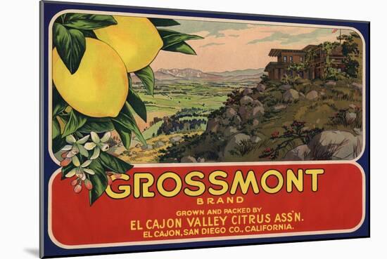 Grossmont Brand - El Cajon, California - Citrus Crate Label-Lantern Press-Mounted Art Print