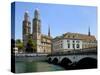 Grossmunster Church and Munster Bridge over the River Limmat, Zurich, Switzerland, Europe-Richardson Peter-Stretched Canvas