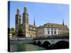 Grossmunster Church and Munster Bridge over the River Limmat, Zurich, Switzerland, Europe-Richardson Peter-Stretched Canvas