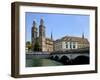 Grossmunster Church and Munster Bridge over the River Limmat, Zurich, Switzerland, Europe-Richardson Peter-Framed Photographic Print