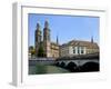 Grossmunster Church and Munster Bridge over the River Limmat, Zurich, Switzerland, Europe-Richardson Peter-Framed Photographic Print