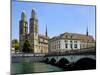 Grossmunster Church and Munster Bridge over the River Limmat, Zurich, Switzerland, Europe-Richardson Peter-Mounted Photographic Print