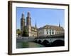 Grossmunster Church and Munster Bridge over the River Limmat, Zurich, Switzerland, Europe-Richardson Peter-Framed Photographic Print