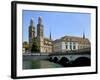 Grossmunster Church and Munster Bridge over the River Limmat, Zurich, Switzerland, Europe-Richardson Peter-Framed Photographic Print