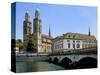 Grossmunster Church and Munster Bridge over the River Limmat, Zurich, Switzerland, Europe-Richardson Peter-Stretched Canvas