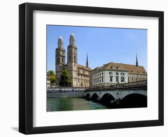 Grossmunster Church and Munster Bridge over the River Limmat, Zurich, Switzerland, Europe-Richardson Peter-Framed Photographic Print