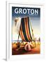 Groton, Connecticut - Beach Chair and Ball-Lantern Press-Framed Art Print