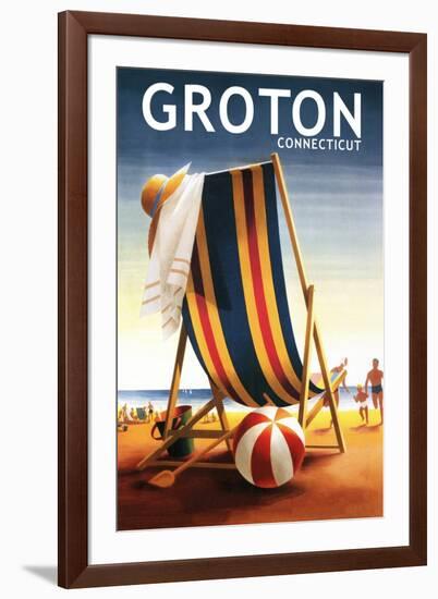 Groton, Connecticut - Beach Chair and Ball-Lantern Press-Framed Art Print