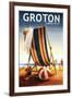 Groton, Connecticut - Beach Chair and Ball-Lantern Press-Framed Art Print