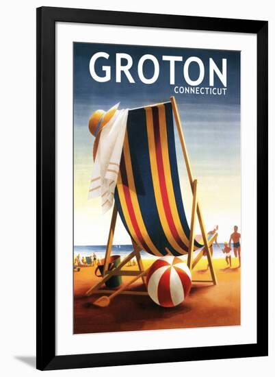 Groton, Connecticut - Beach Chair and Ball-Lantern Press-Framed Art Print