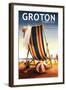 Groton, Connecticut - Beach Chair and Ball-Lantern Press-Framed Art Print