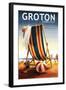 Groton, Connecticut - Beach Chair and Ball-Lantern Press-Framed Art Print