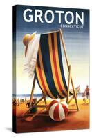 Groton, Connecticut - Beach Chair and Ball-Lantern Press-Stretched Canvas