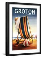 Groton, Connecticut - Beach Chair and Ball-Lantern Press-Framed Art Print