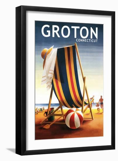 Groton, Connecticut - Beach Chair and Ball-Lantern Press-Framed Art Print