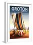 Groton, Connecticut - Beach Chair and Ball-Lantern Press-Framed Art Print